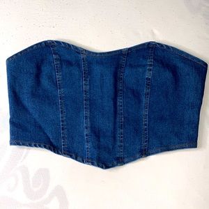 Strapless Zip up Jean Crop Top.